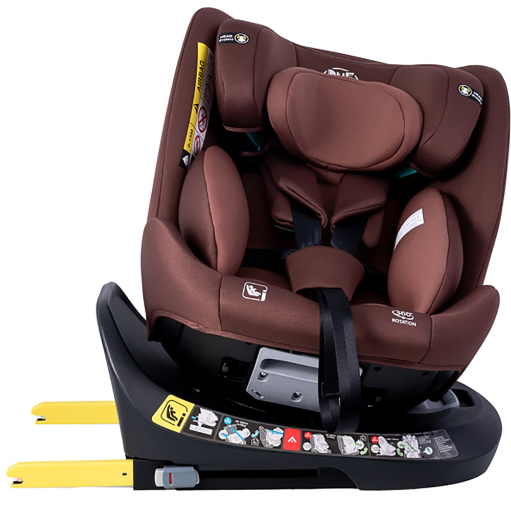Scaun auto BUF BOOF Deluxe i-Size rotativ 360 grade SAPHIRCOFFEE, Isofix, 0-36 kg, maro-negru