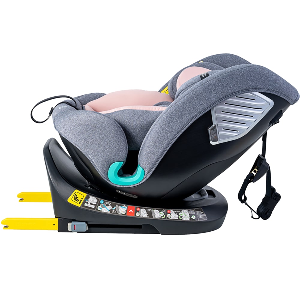 Scaun auto BUF BOOF Deluxe i-Size rotativ 360 grade SAPHIRPINK, Isofix, 0-36 kg, roz-gri
