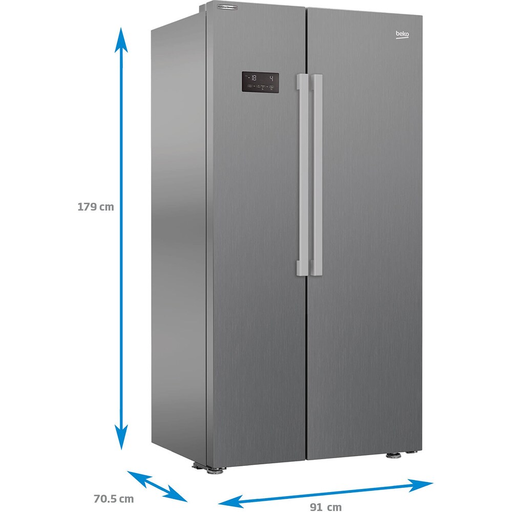 Side by Side BEKO GNE64021XB, NeoFrost, 580 l, H 179 cm, Clasa F, argintiu