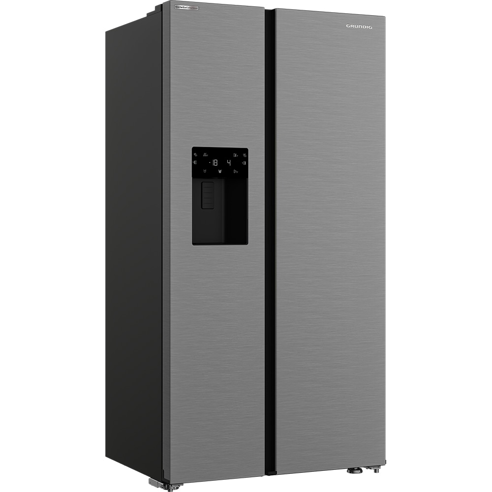 Side by Side GRUNDIG GSBS 23340 FX, No Frost, 571 l, H 179 cm, Clasa E, Dozator apa, argintiu