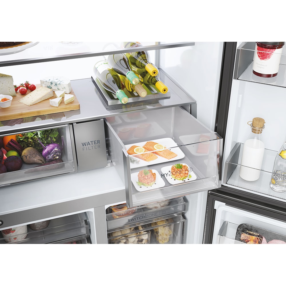 Side by Side HAIER HCR7918EIMP, Total No Frost, 601 l, H 177.5 cm, Clasa E, Dozator apa, inox