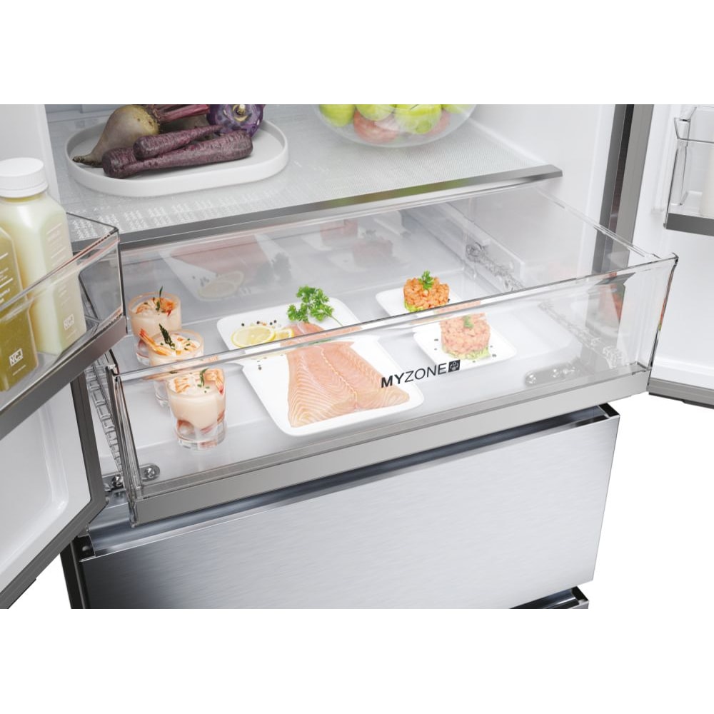 Side by Side HAIER HFR5719EWMG, No Frost, 444 l, H 190 cm, Clasa E, Dozator apa, argintiu