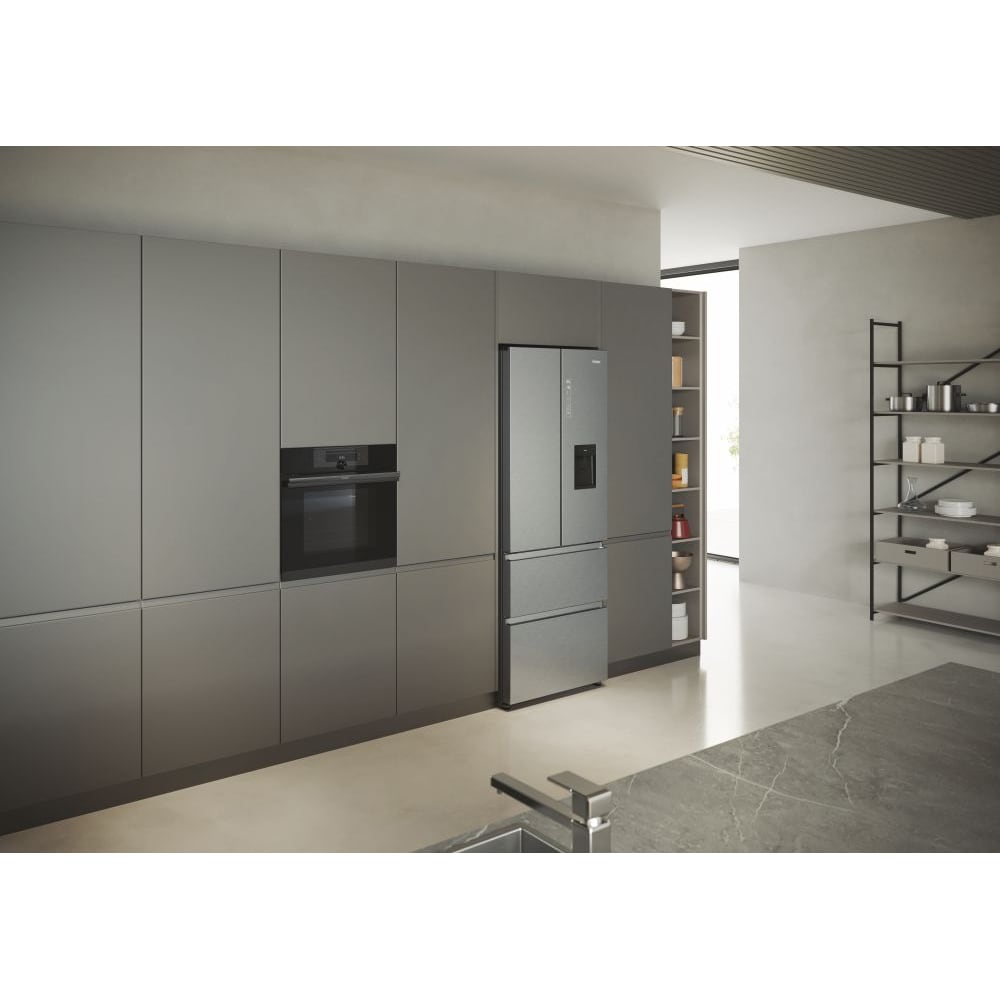 Side by Side HAIER HFR5719EWMG, No Frost, 444 l, H 190 cm, Clasa E, Dozator apa, argintiu