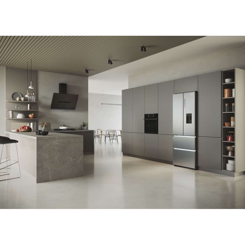 Side by Side HAIER HFR5719EWMG, No Frost, 444 l, H 190 cm, Clasa E, Dozator apa, argintiu