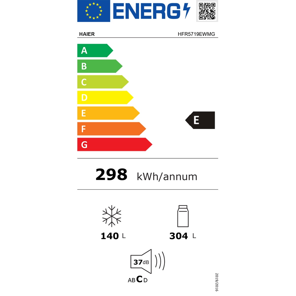Side by Side HAIER HFR5719EWMG, No Frost, 444 l, H 190 cm, Clasa E, Dozator apa, argintiu