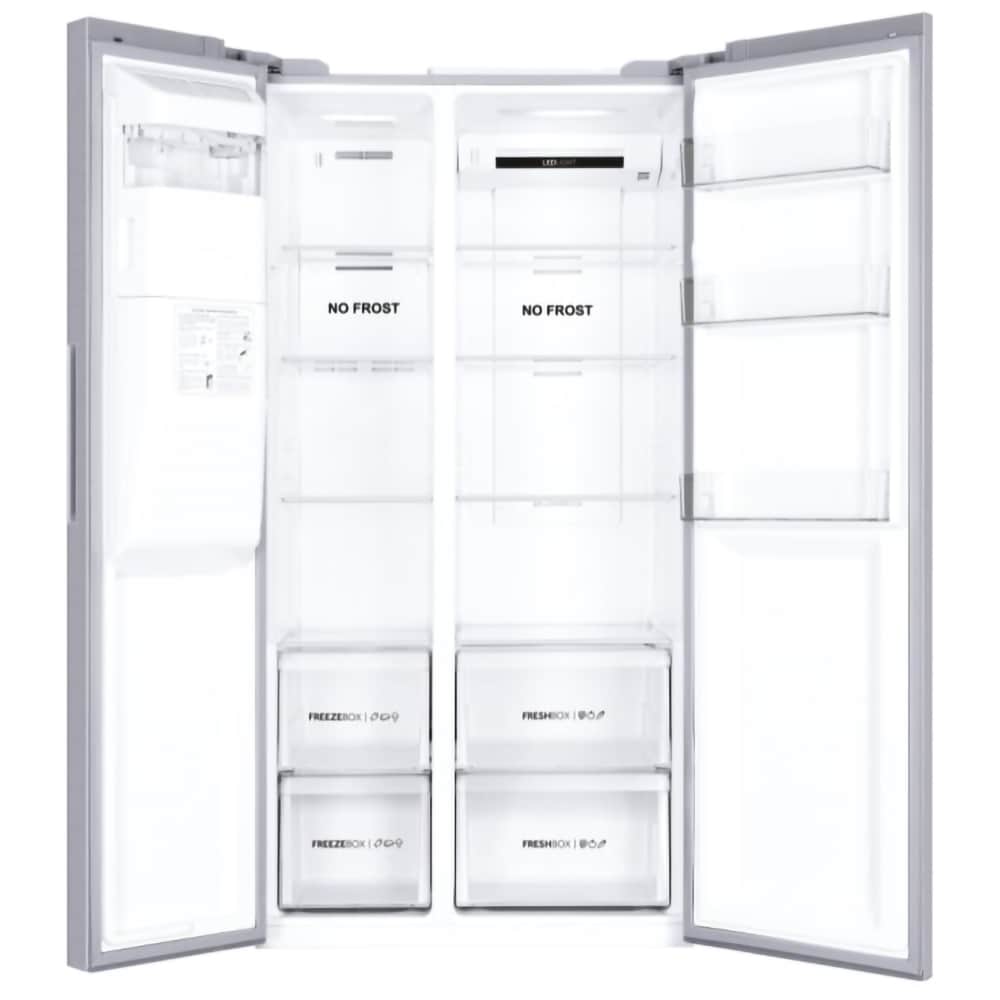 Side by Side HAIER HSR3918FIPG, No Frost, 515 l, H 177 cm, Clasa F, Dozator apa, argintiu