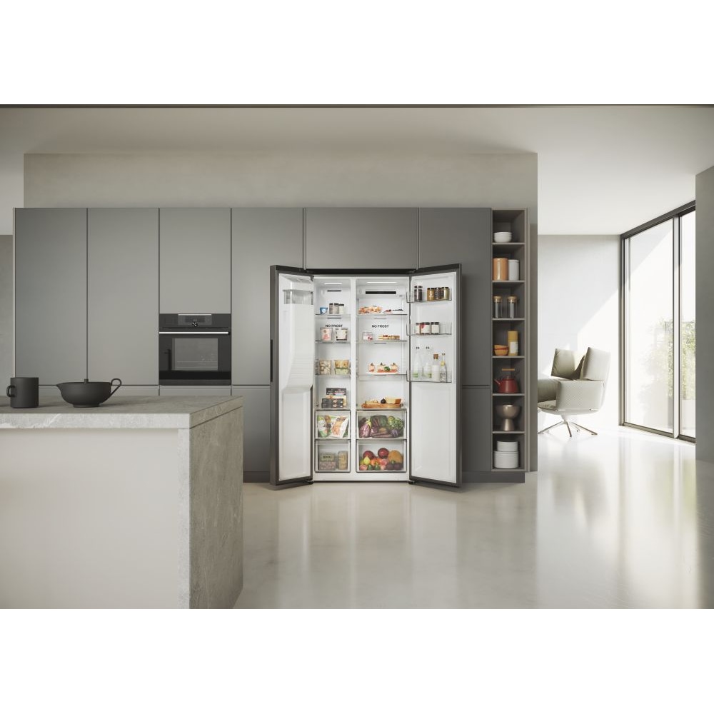 Side By Side HAIER HSR5918DIMP, No Frost, 511 l, H 177 cm, Clasa D, Dozator apa, inox