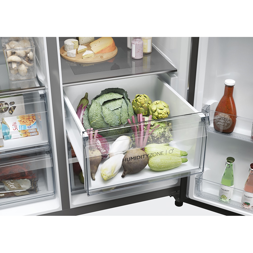 Side by Side HAIER HSW59F18EIMM, Total No Frost, 601 l, 178 cm, Clasa E, Dozator apa, Wi-Fi, inox