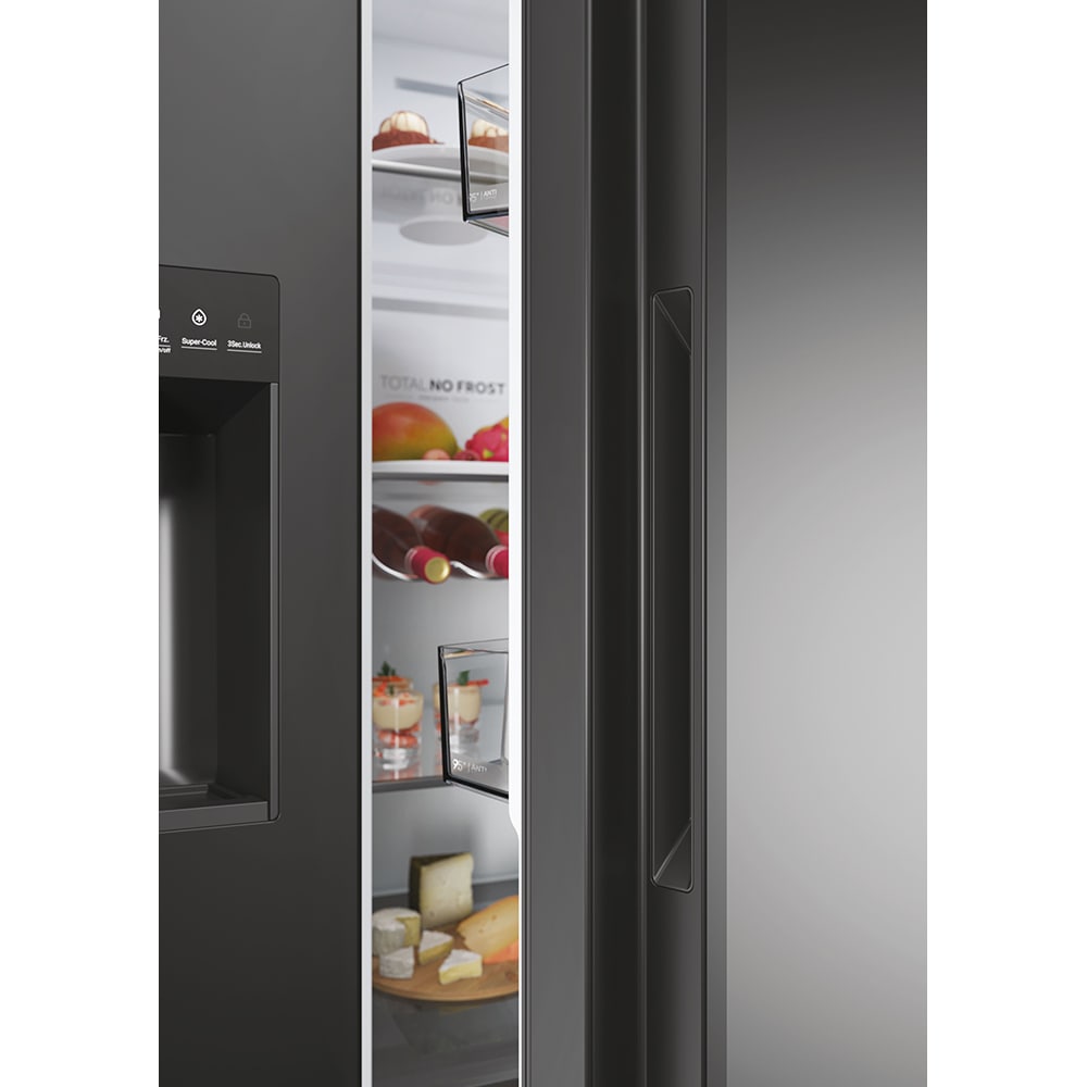 Side by Side HAIER HSW59F18EIPT, Total No Frost, 601 l, H 178 cm, Clasa E, Dozator apa, Wi-Fi, negru