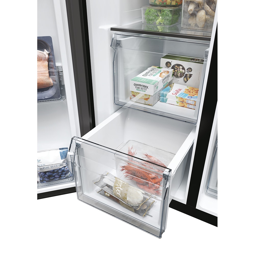 Side by Side HAIER HSW59F18EIPT, Total No Frost, 601 l, H 178 cm, Clasa E, Dozator apa, Wi-Fi, negru