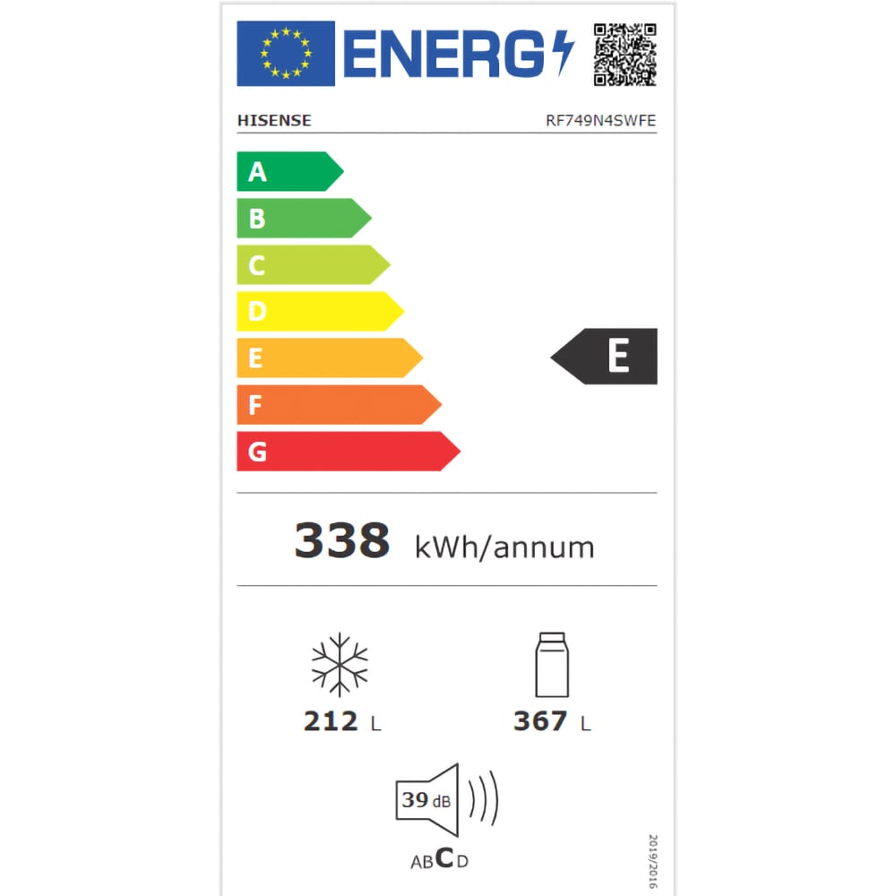 Side by Side HISENSE RF749N4SWFE, Total No Frost, 579 l, H 178.5 cm, Clasa E, Dozator apa, Wi-Fi, negru