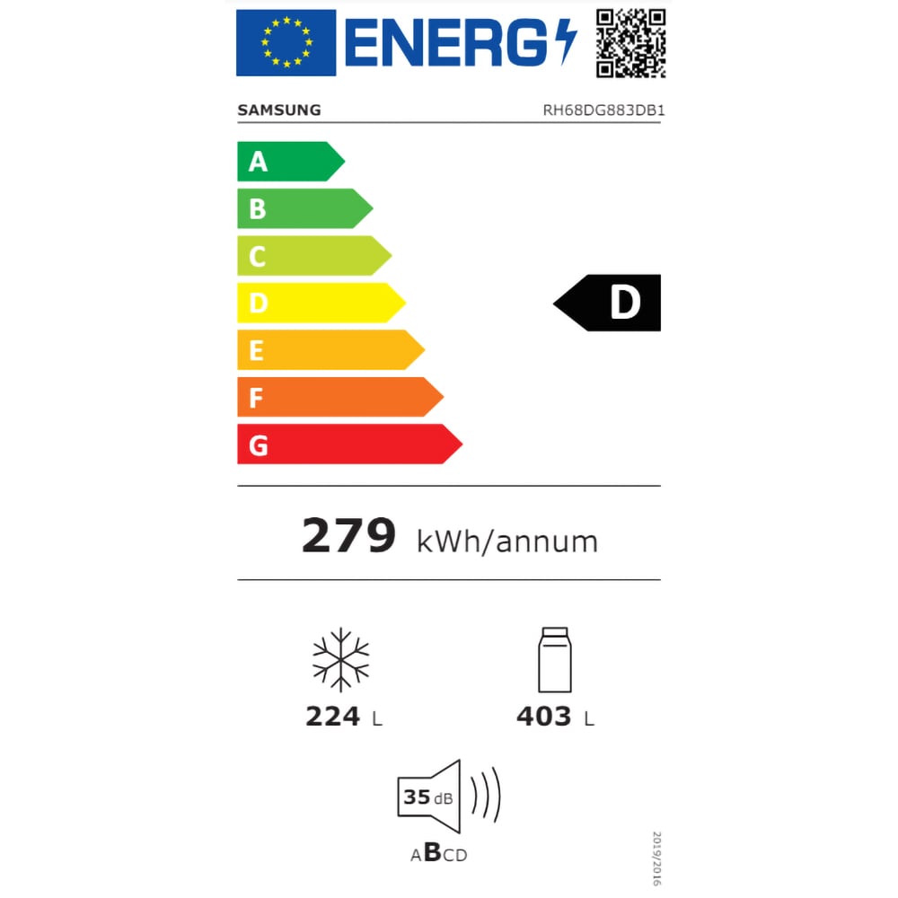 Side by Side SAMSUNG RH68DG883DB1EF, No Frost, 627 l, H 178 cm, Clasa D, Wi-Fi, Dozator apa, dark inox