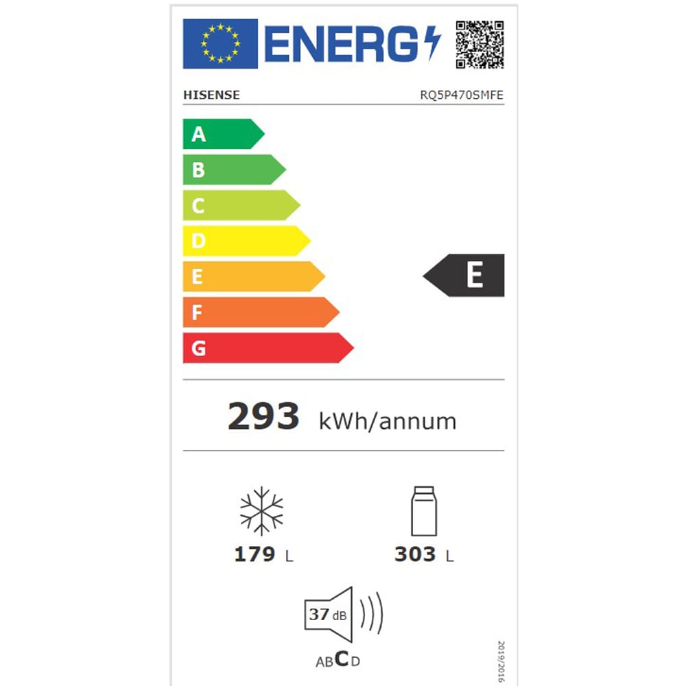 Side by Side HISENSE RQ5P470SMFE, Total No Frost, 483 l, H 178.5 cm, Clasa E, Dozator apa, Wi-Fi, negru