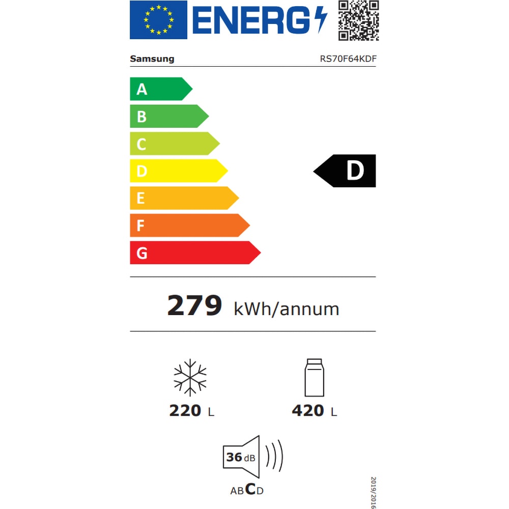 Side by Side SAMSUNG RS70F64KDFEO, No Frost, AI Energy, 640 l, H 178.4 cm,Clasa D, Dozator apa, dark inox