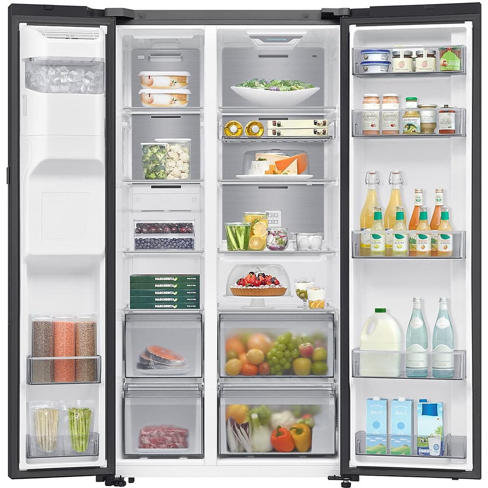 Side by Side SAMSUNG RS80F64JEBEO, No Frost, AI Energy, 634 l, H 178.6 cm, Clasa E, Dozator apa, sticla neagra