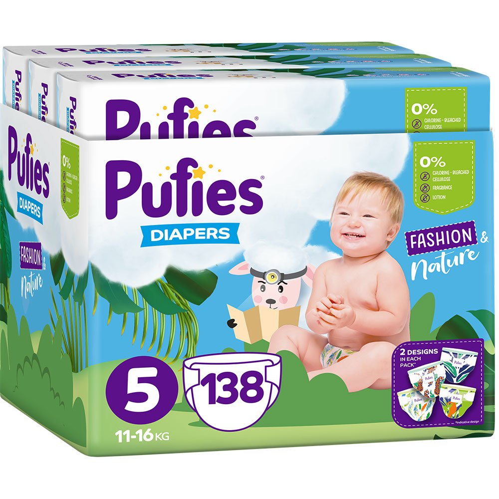 Scutece PUFIES Fashion&Nature Junior nr 5, Unisex, 11-16 kg, 138 buc