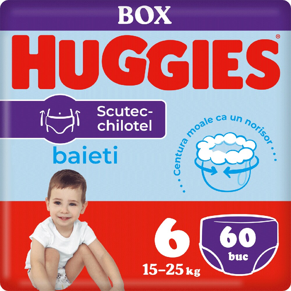 Scutece chilotel HUGGIES Box nr 6, Baiat, 15-25 kg, 60 buc