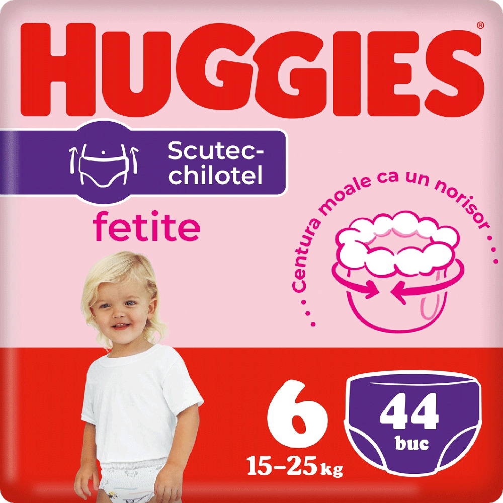 Scutece chilotel HUGGIES Mega nr 6, Fata, 15-25 kg, 44 buc
