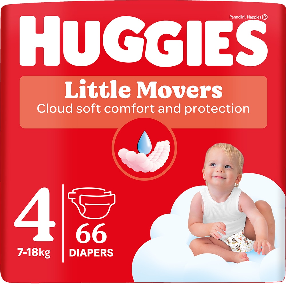Scutece HUGGIES Little Movers Mega nr 4, Unisex, 8-14 kg, 66 buc
