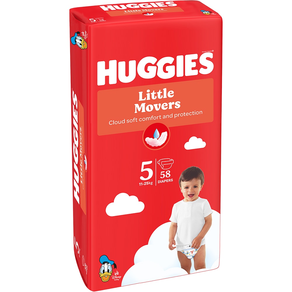 Scutece HUGGIES Little Movers Mega nr 5, Unisex, 12-22 kg, 58 buc