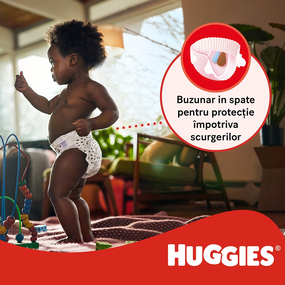 Scutece HUGGIES Little Movers Mega nr 5, Unisex, 12-22 kg, 58 buc
