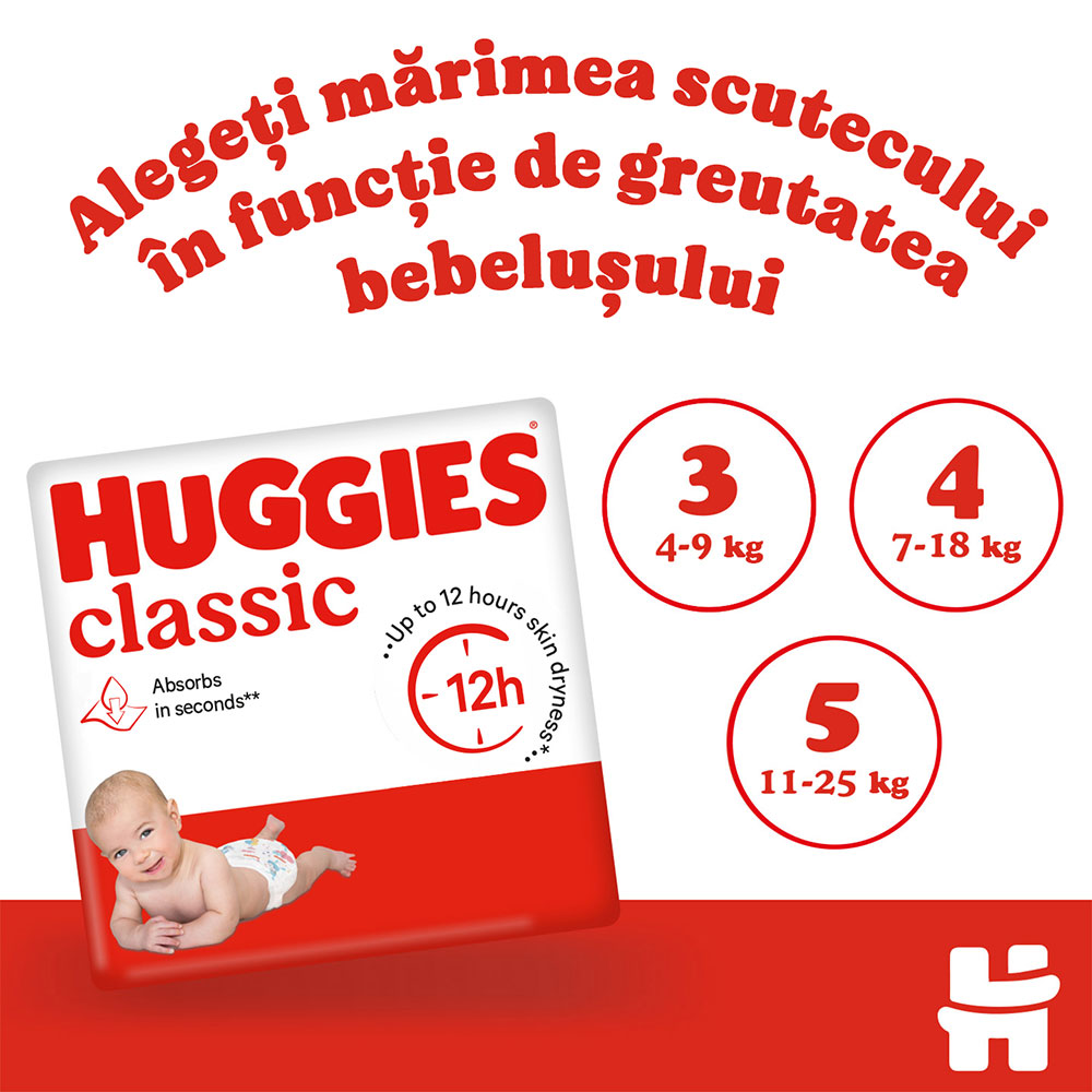 Scutece HUGGIES Classic Jumbo nr 5, Unisex, 11-25 kg, 38 buc