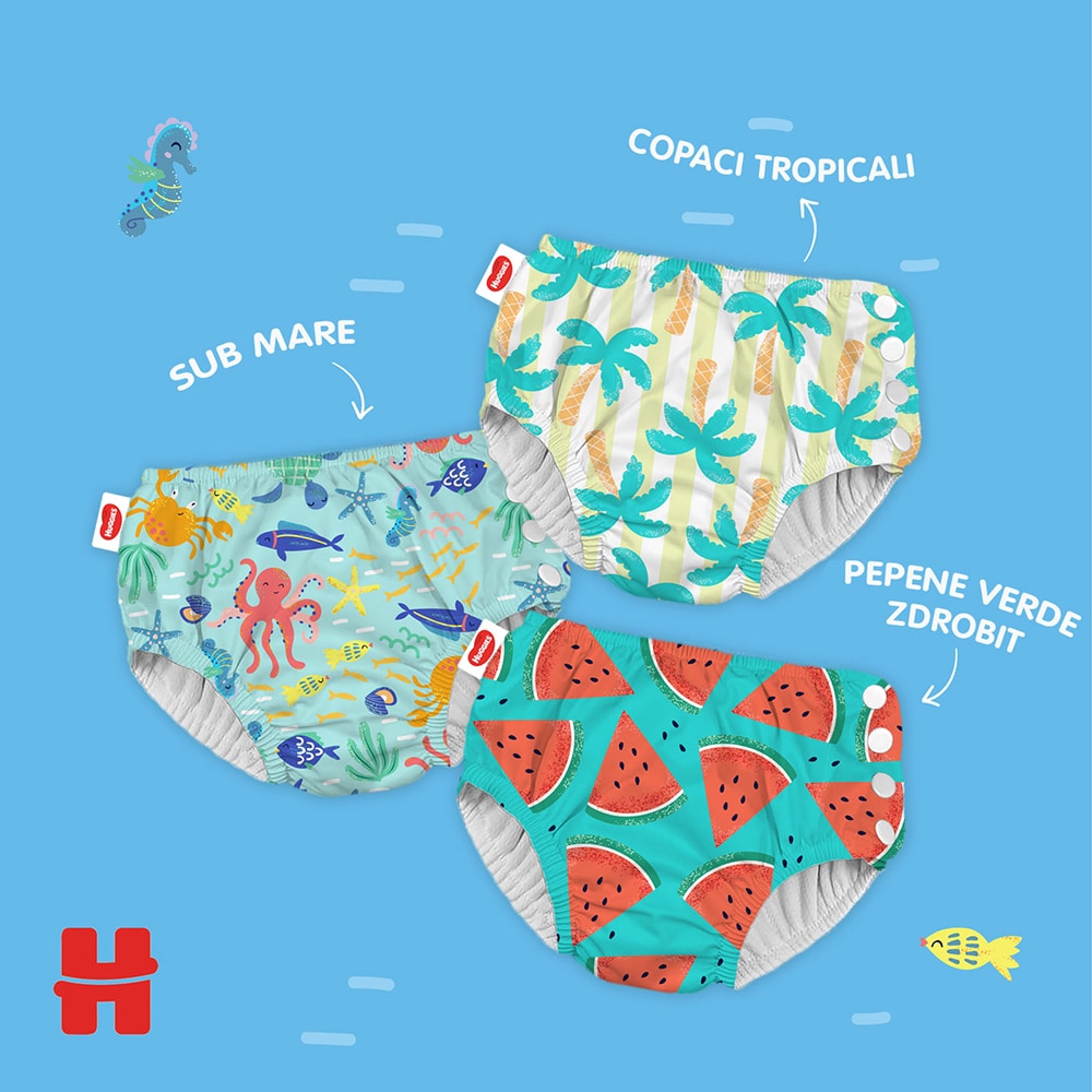 Scutece chilotel baie HUGGIES LS UnderSea nr 5-6, Unisex, 13kg+, 1 buc
