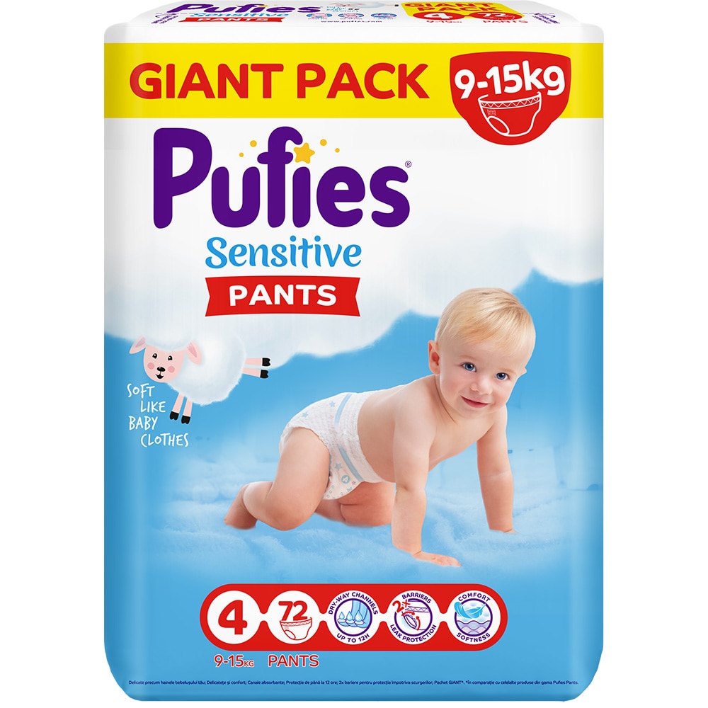 Scutece chilotel PUFIES Sensitive Maxi nr 4, 9-15 kg, 72 buc
