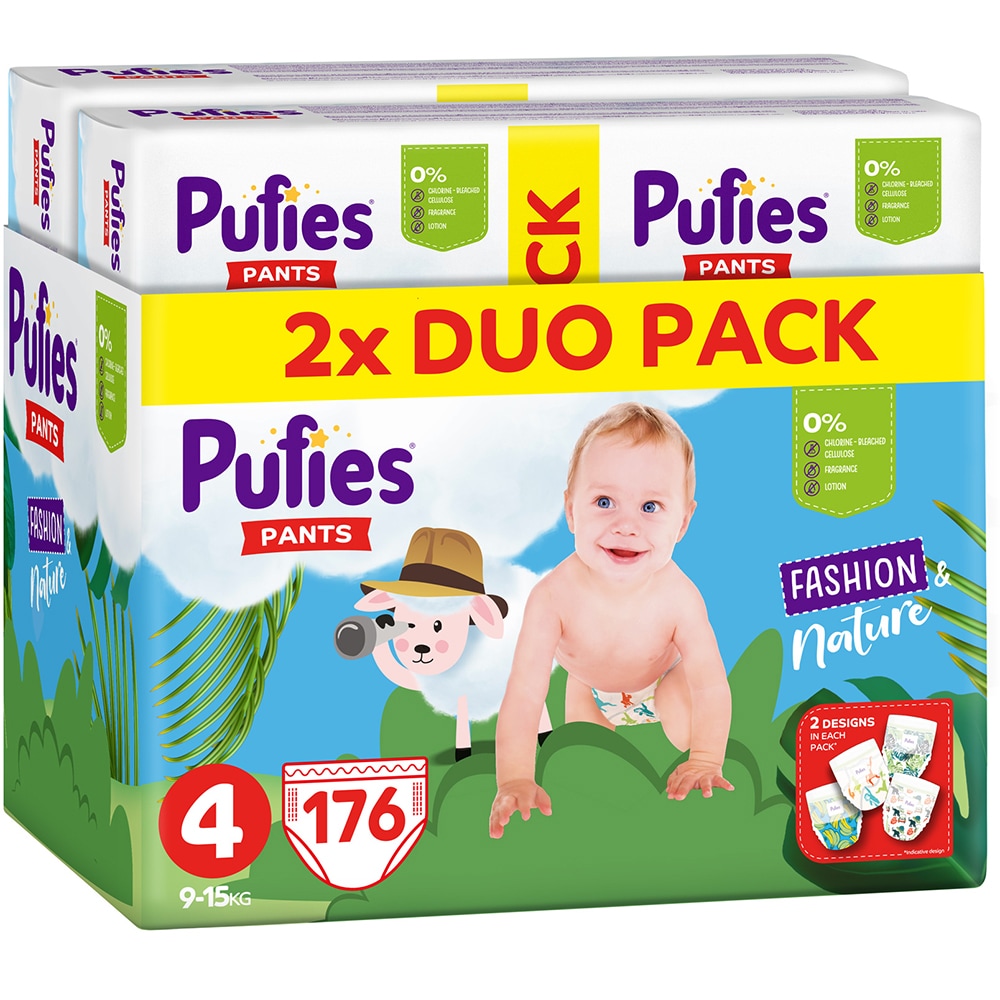 Scutece chilotel PUFIES Fashion&Nature Maxi nr 4, Unisex, 9-15 kg, 176 buc