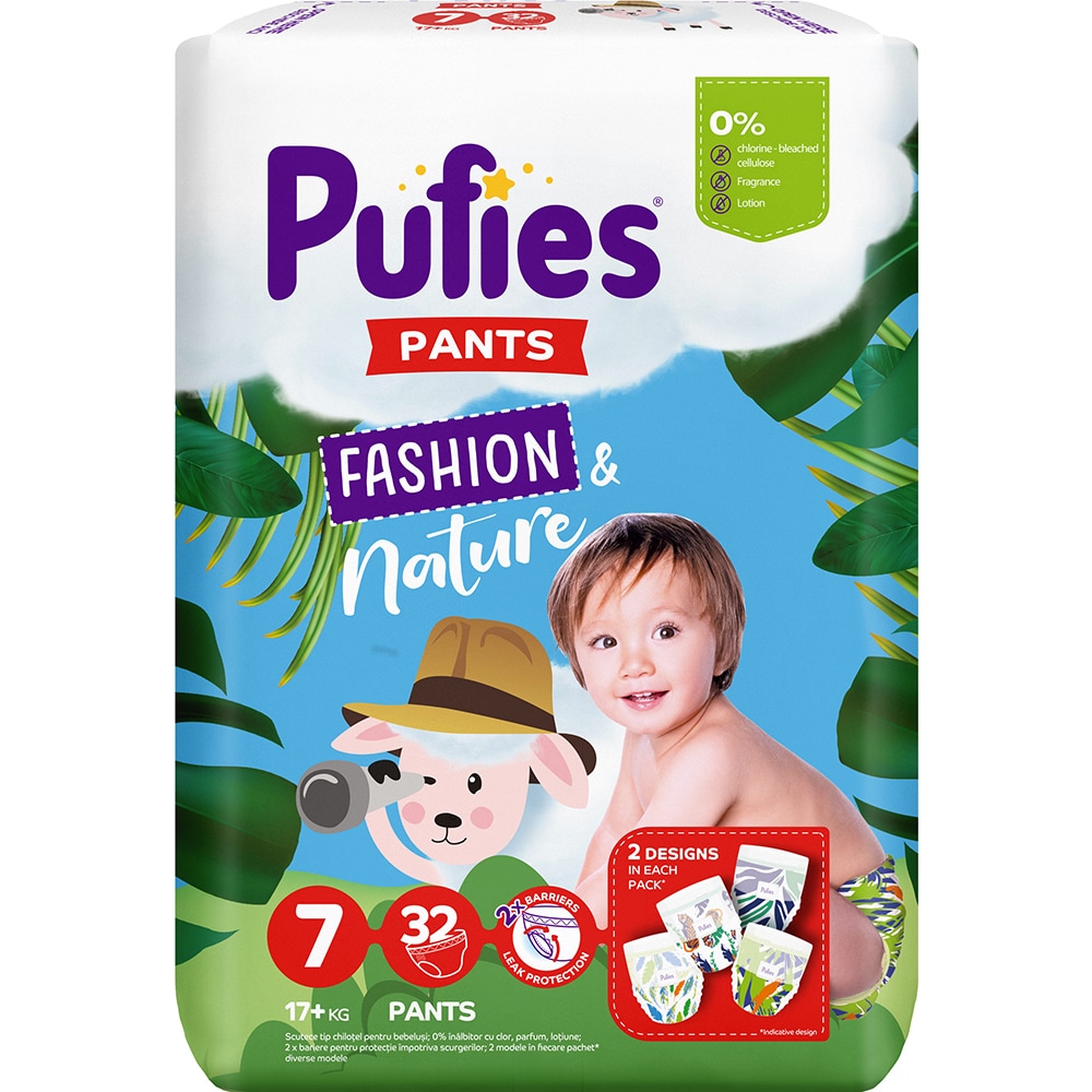Scutece chilotel PUFIES Fashion&Nature nr 7 Maxi, Unisex, 17+ kg, 32 buc