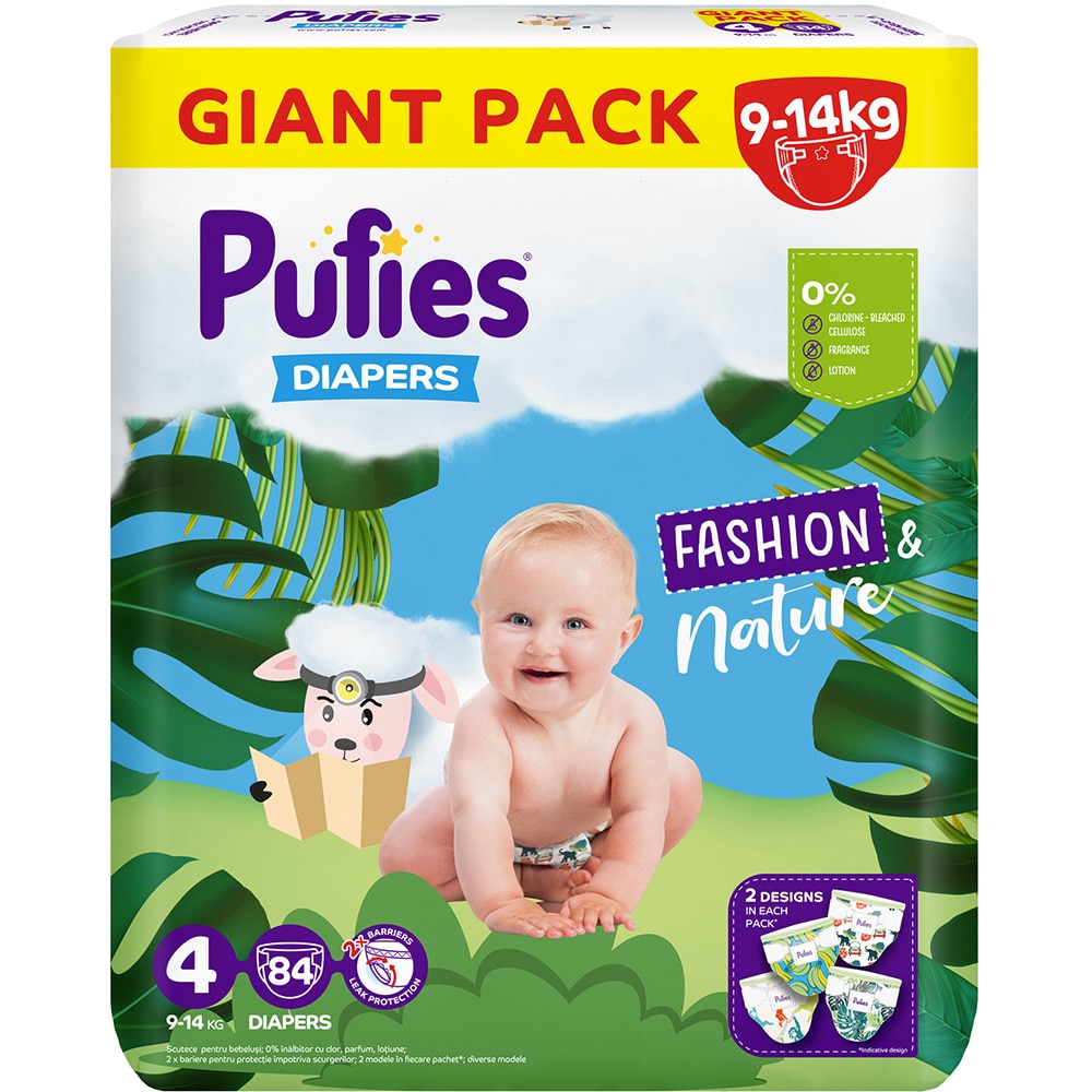 Scutece PUFIES Fashion&Nature Maxi nr 4, 9-14 kg, 84 buc