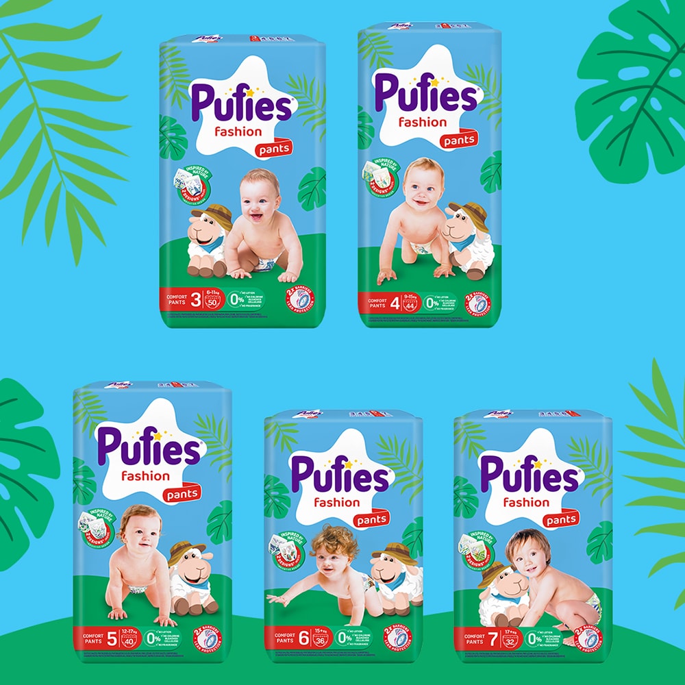 Scutece chilotel PUFIES Fashion Maxi nr 3, Unisex, 6-11kg, 150 buc
