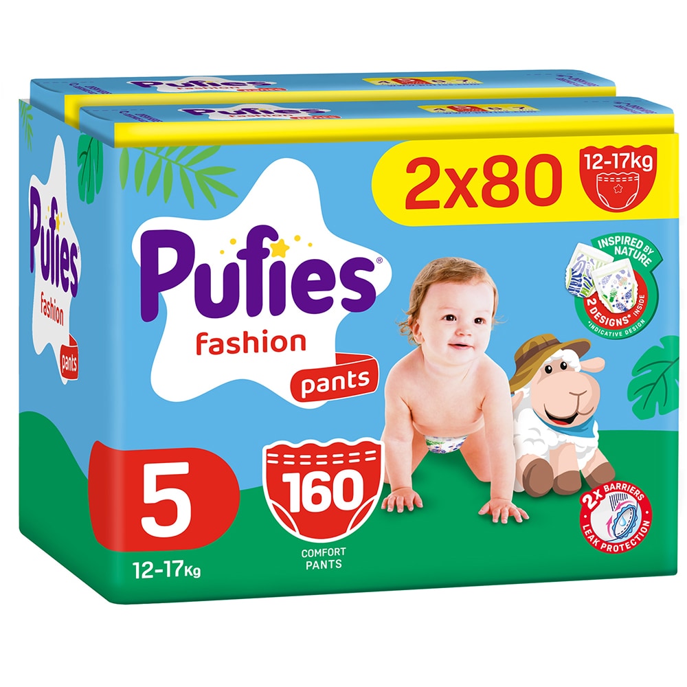 Scutece chilotel PUFIES Fashion Junior nr 5, Unisex, 12-17 kg, 160 buc