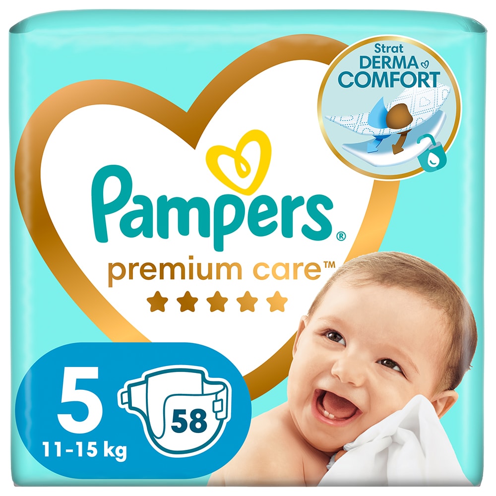 Scutece PAMPERS Premium Care Jumbo Pack nr 5, Unisex, 11-16 kg, 58 buc