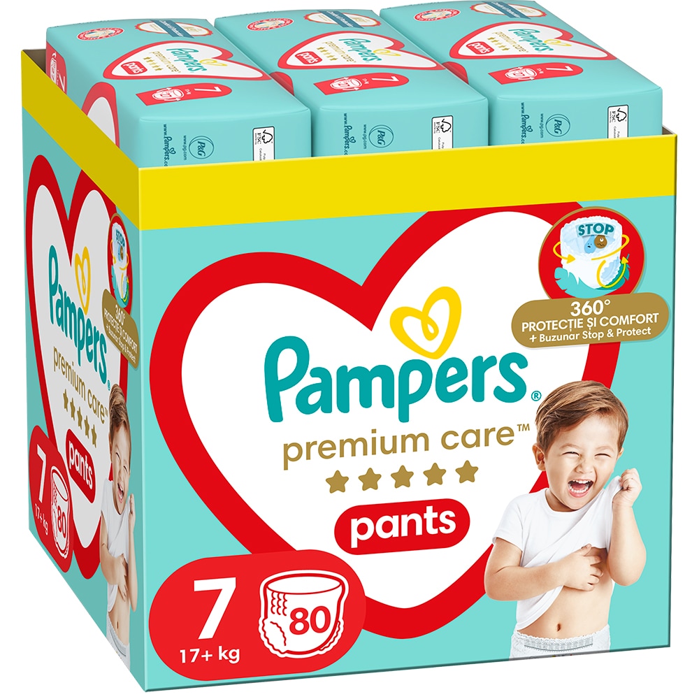 Scutece chilotel PAMPERS Premium Care Pants XXL Box nr 7, Unisex, 17 kg+, 80 buc