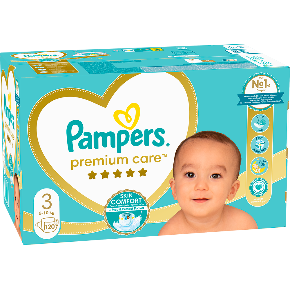 Scutece PAMPERS Premium Care Mega Box nr 3, Unisex, 5-9 kg, 120 buc