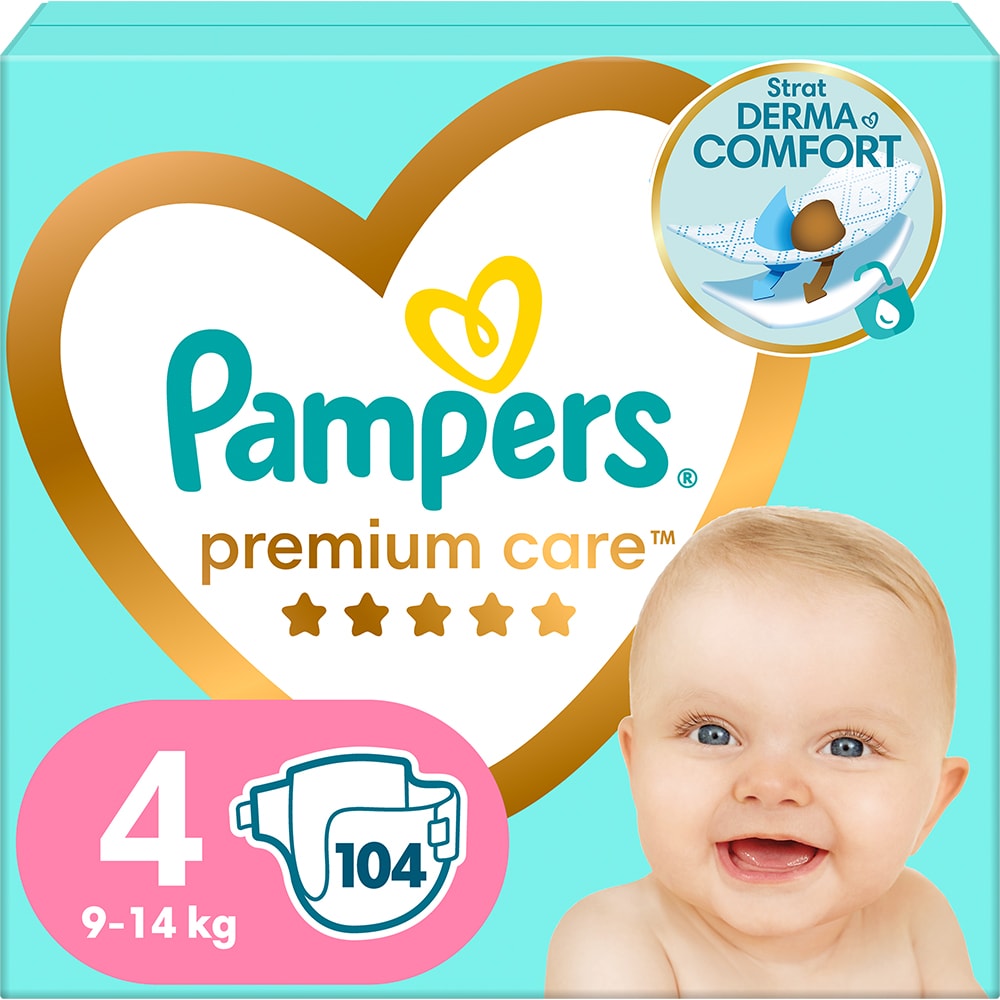 Scutece PAMPERS Premium Care Mega Box nr 4, Unisex, 9-14 kg, 104 buc