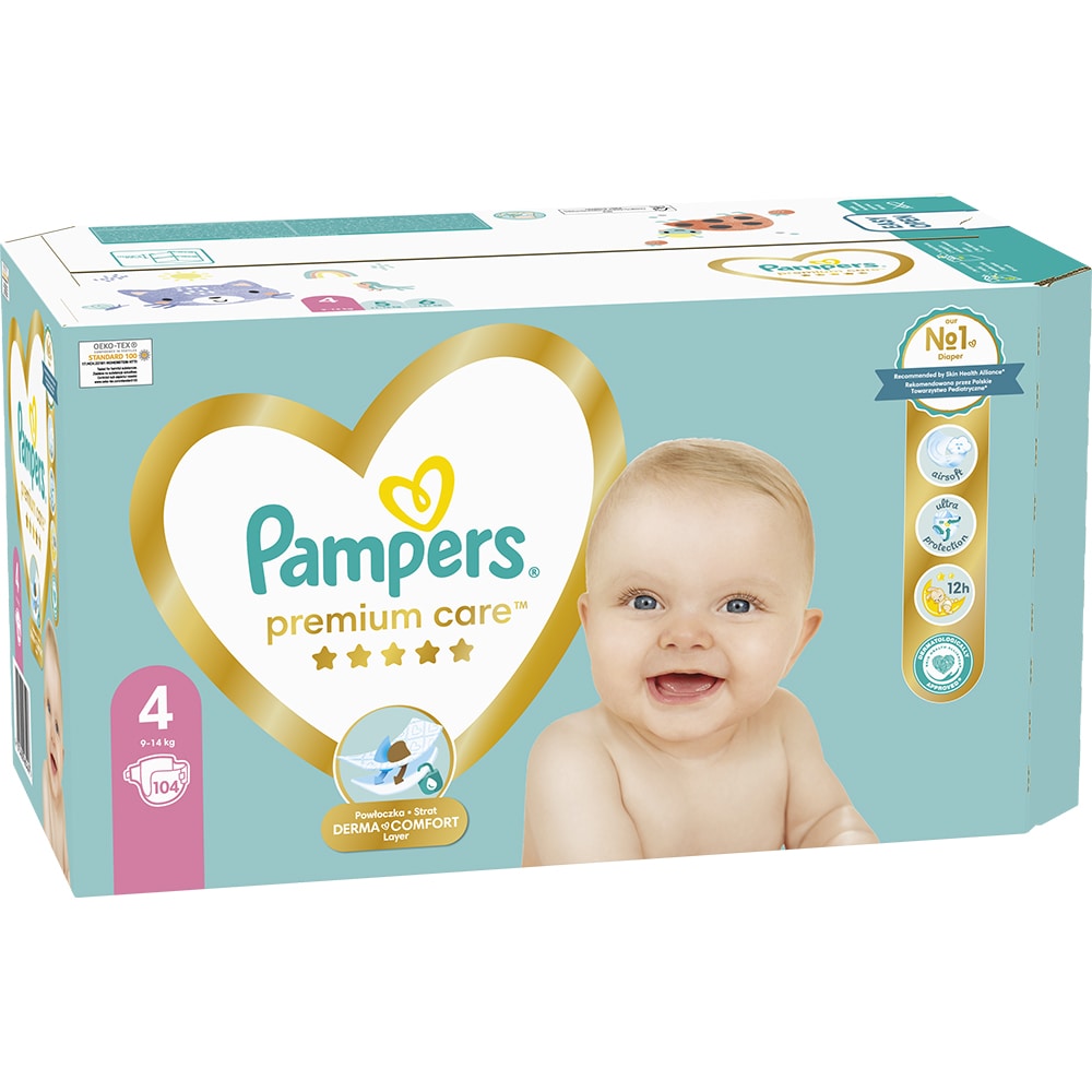 Scutece PAMPERS Premium Care Mega Box nr 4, Unisex, 9-14 kg, 104 buc