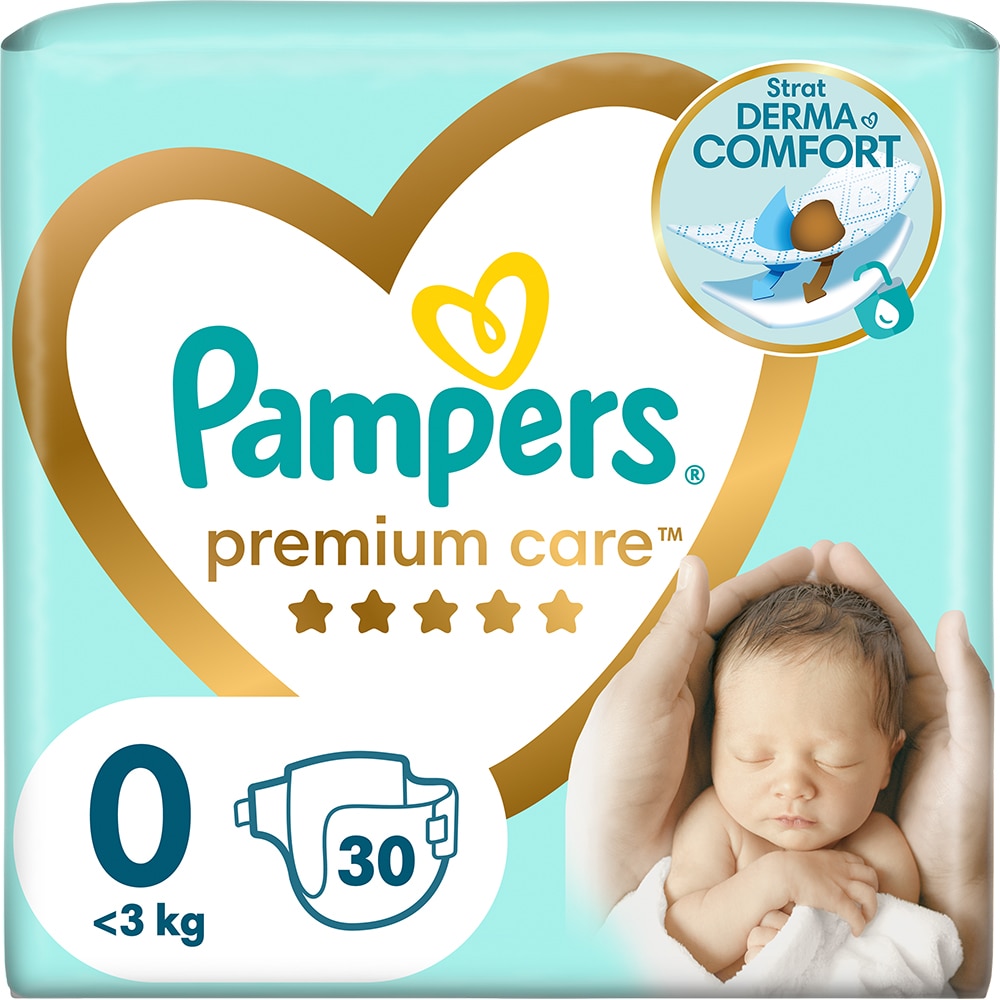 Scutece PAMPERS Premium Care Small Pack nr 0, Unisex, Nou Nascut, <2.5 kg, 30 buc