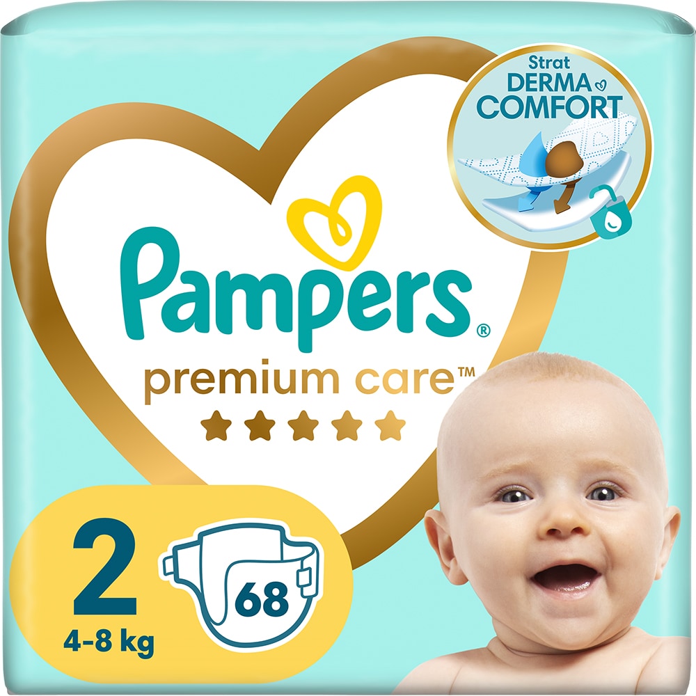 Scutece PAMPERS Premium Care Value Pack Nou Nascut nr 2, Unisex, 4-8 kg, 68 buc