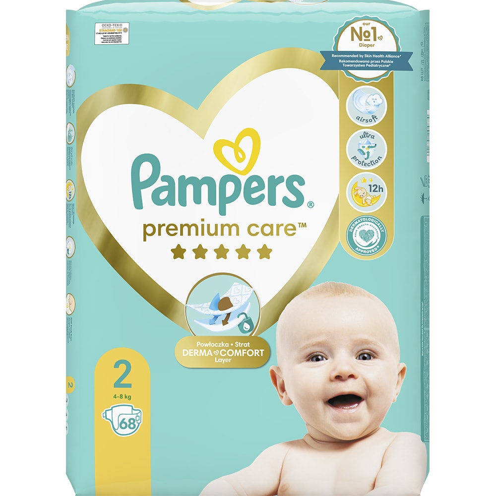 Scutece PAMPERS Premium Care Value Pack Nou Nascut nr 2, Unisex, 4-8 kg, 68 buc