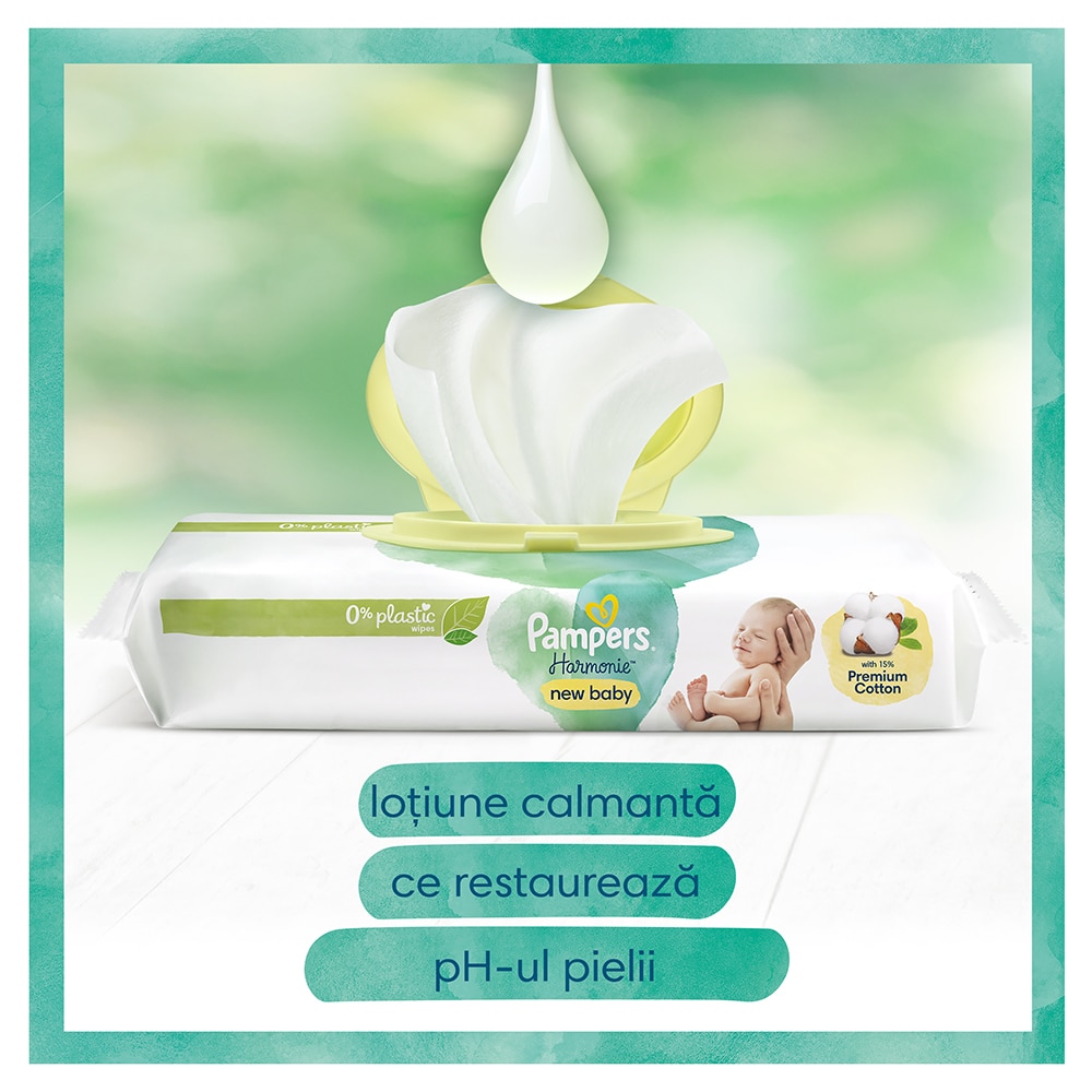 Servetele umede PAMPERS Harmonie New Baby, 4 pachete, 184 buc