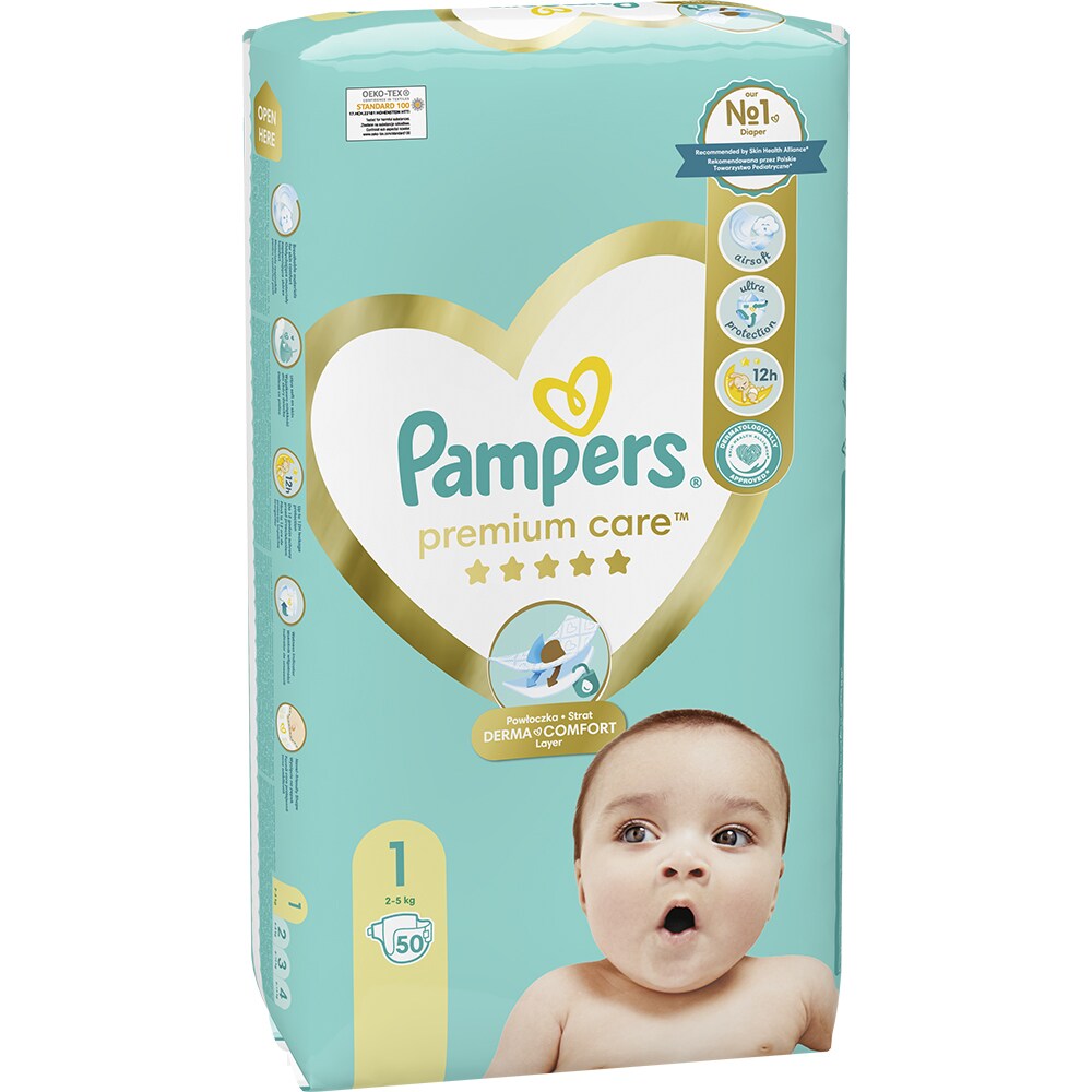 Scutece PAMPERS Premium Care Value Pack nr 1, Unisex, 2-5 kg, 50 buc