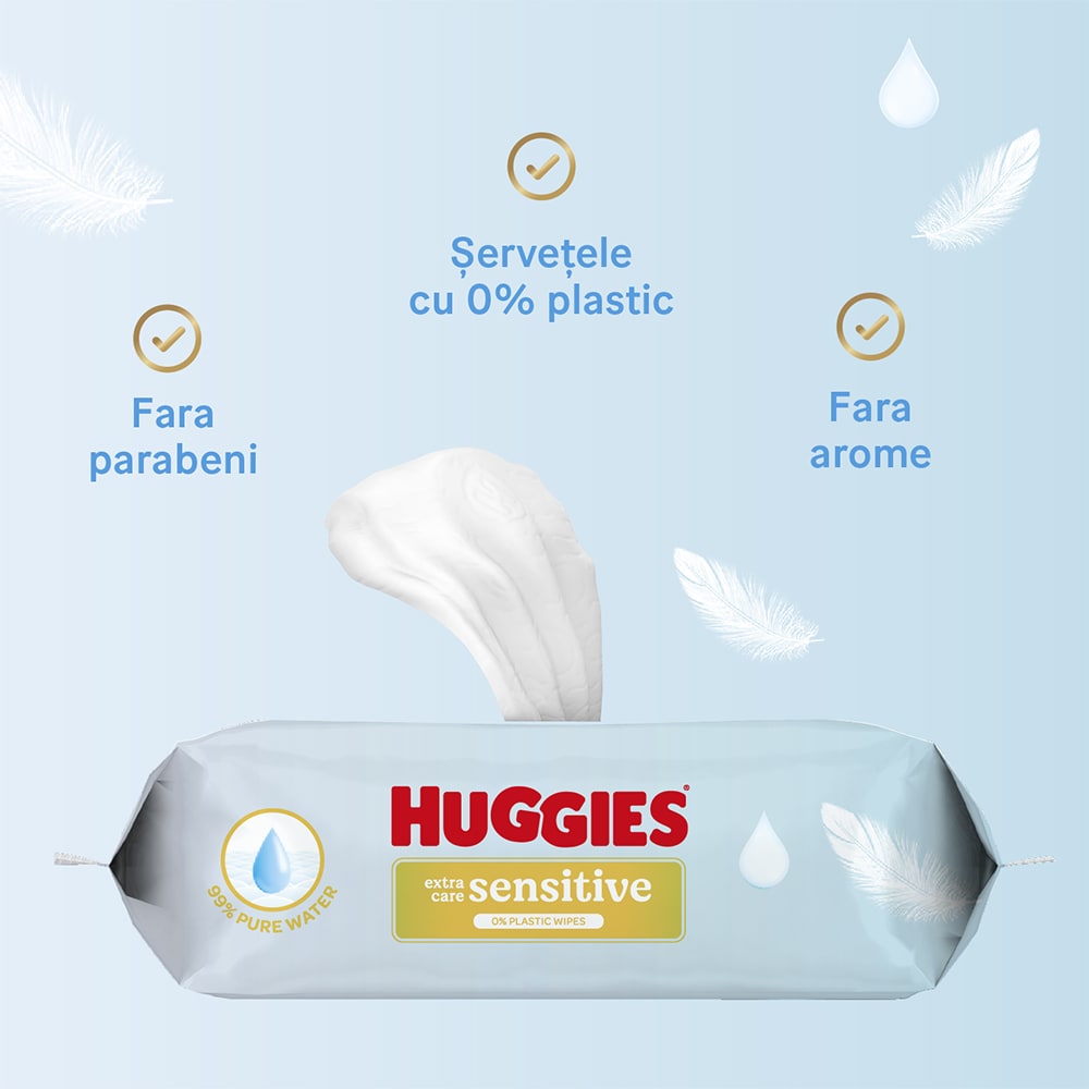 Servetele umede HUGGIES Extra Care Sensitive, 8 pachete, 384 buc