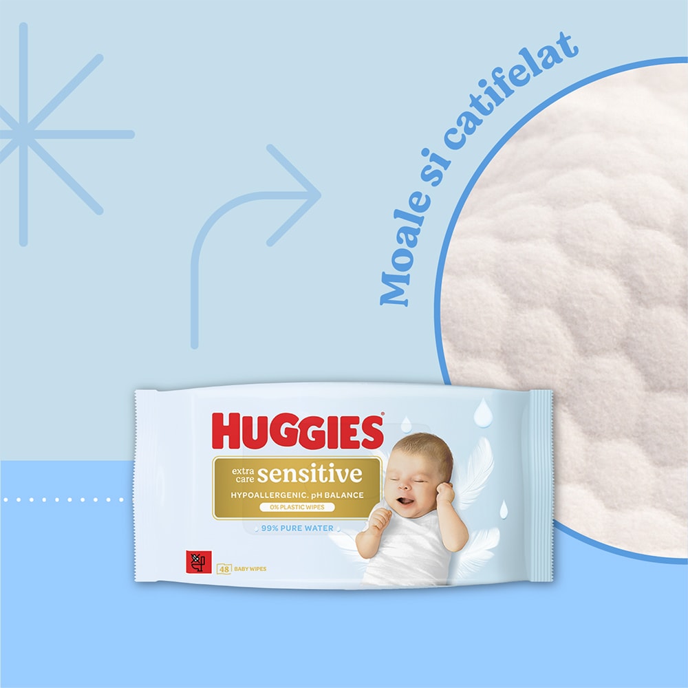 Servetele umede HUGGIES Extra Care Sensitive, 8 pachete, 384 buc