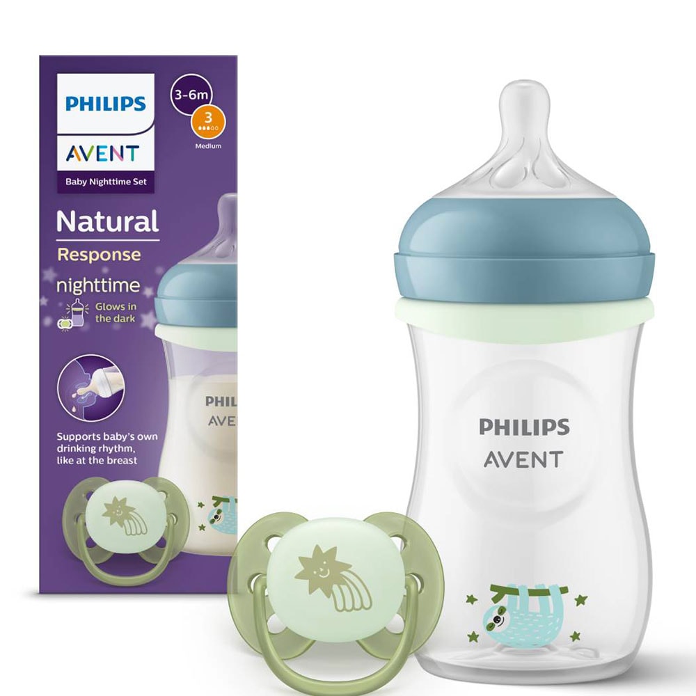 Set PHILIPS AVENT Natural Response SCD838/17, flux mediu, 0 luni+, 260ml, albastru-verde