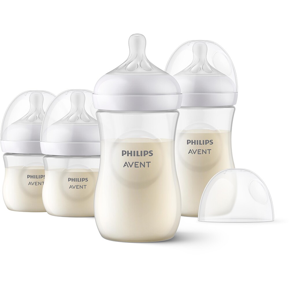 Set 4 biberoane PHILIPS AVENT Natural Response SCD838/30, flux mediu, 0 luni+, 125/260ml, alb-transparent