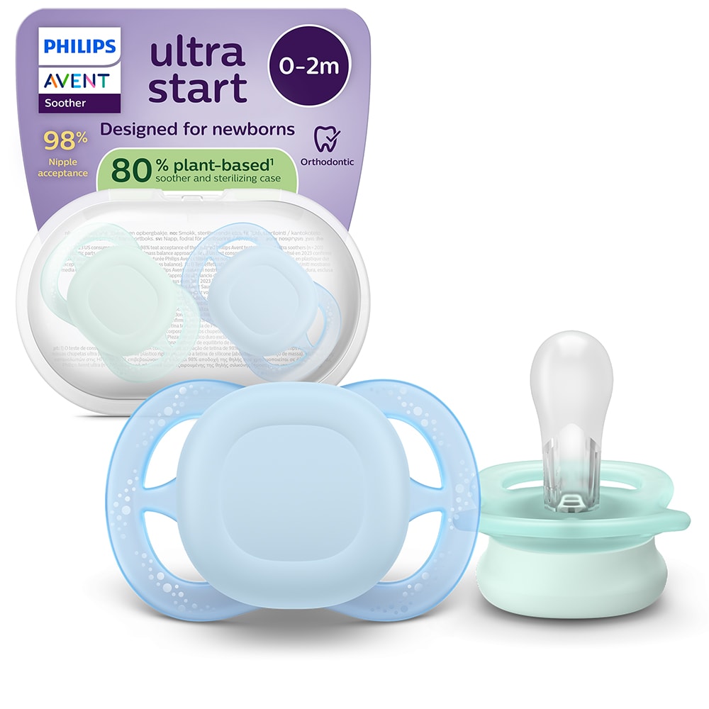 Suzeta PHILIPS AVENT Pacifier Ultra Start SCF075/12, 0-2 luni, 2 buc, bleu-verde