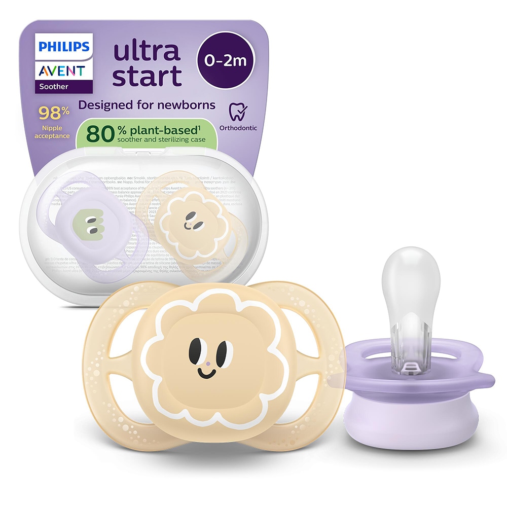 Suzeta PHILIPS AVENT Pacifier Ultra Start SCF075/13, 0-2 luni, 2 buc, mov-portocaliu