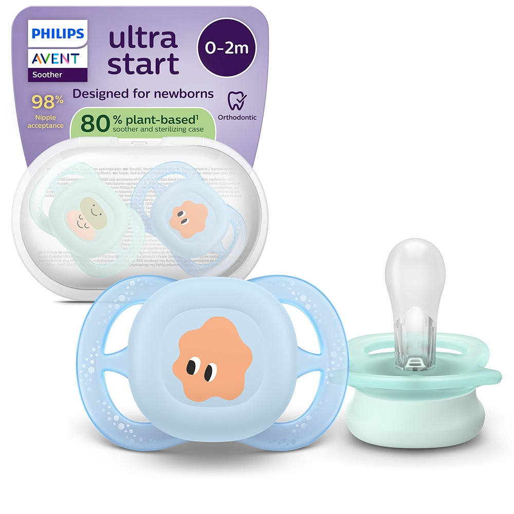 Suzeta PHILIPS AVENT Ultra Start SCF075/14, 0-2 luni, 2 buc, bleu-verde